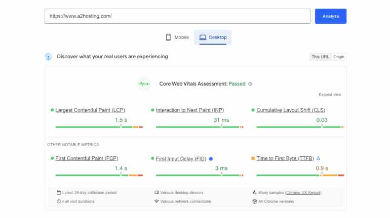 Testing the Hosting.com website with Google PageSpeed Insights